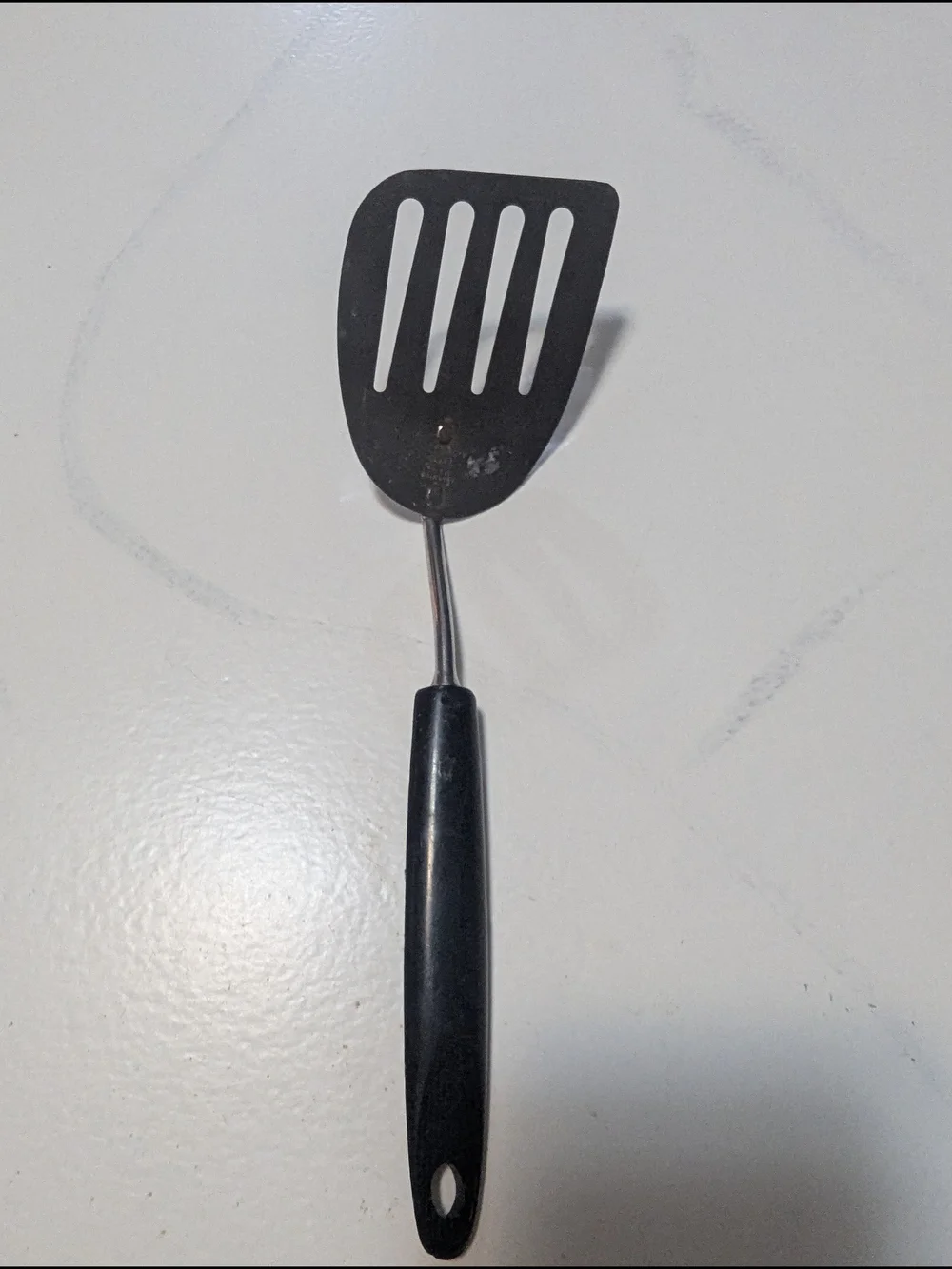 Vintage Ekco Short Slotted Small Angled Chromium Spatula Black Handle